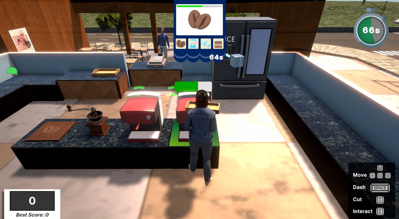 The Barista Challenge mini-game in Yooca, showing a drink order to fulfil against a countdown timer